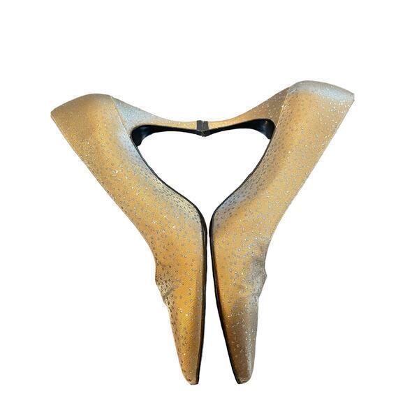 Vintage Stuart Weitzman for Neiman Marcus‎ Champagne Gold & Silver Glitter Pumps - Picture 9 of 14